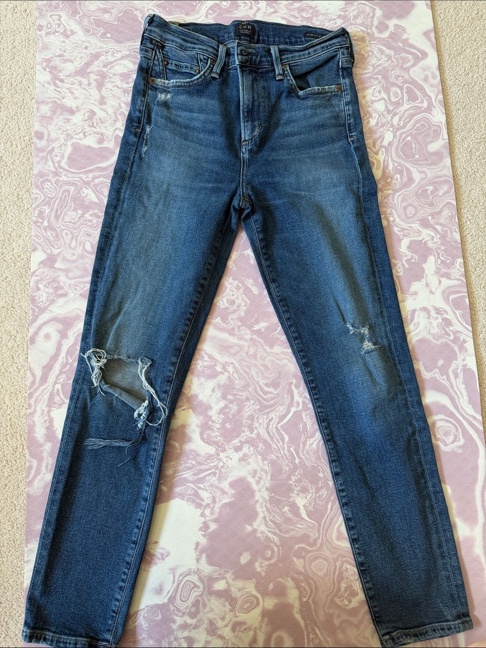 Citizens Of Humanity Indigo Skinny Jeans with Distressed Knees